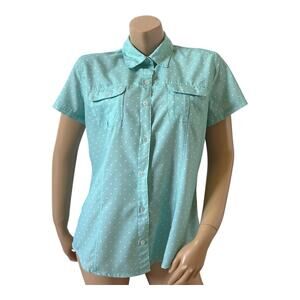 MAGELLAN Fish Gear Womens Size Large Polka Dot Vented Button Up Collared Shirt